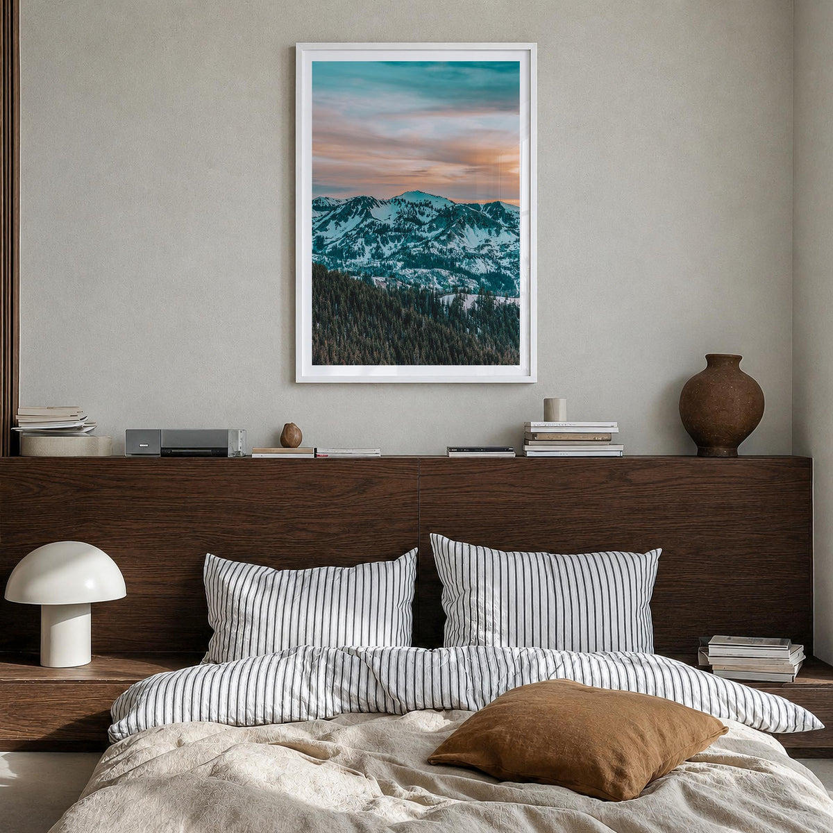 Park City no. 1 colorful photo poster of Utah, USA – vertical wall art in white wood frame with white border, hanging on wall