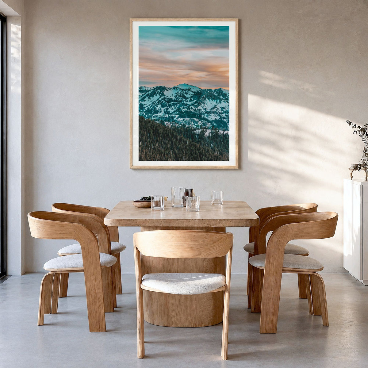 Park City Photo No 2 Poster in a natural wood frame, hanging in a dining room, white border