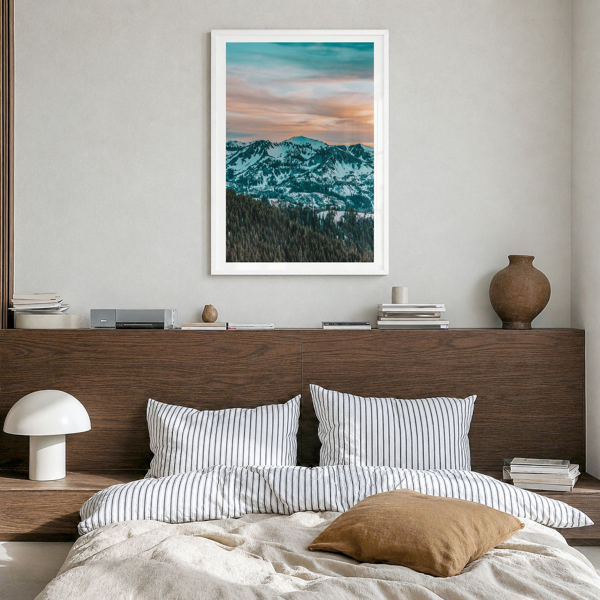 Park City Photo No 2 Poster in a white wood frame, hanging in a bedroom, white border