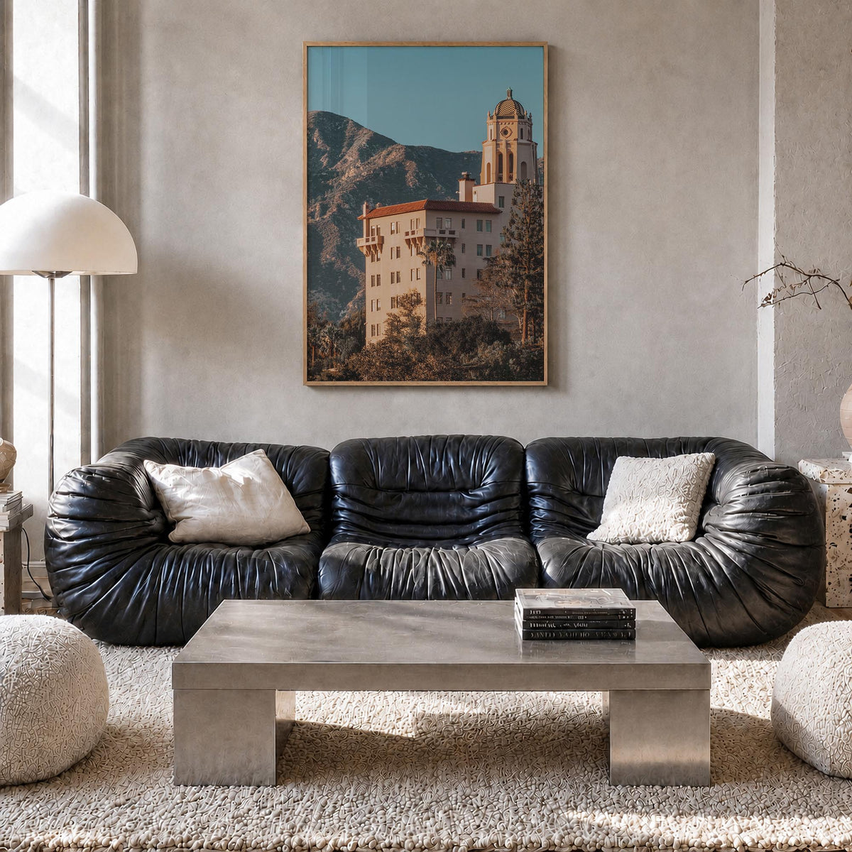Pasadena no. 3 colorful photo poster of California, USA – vertical wall art in natural wood frame, hanging on wall