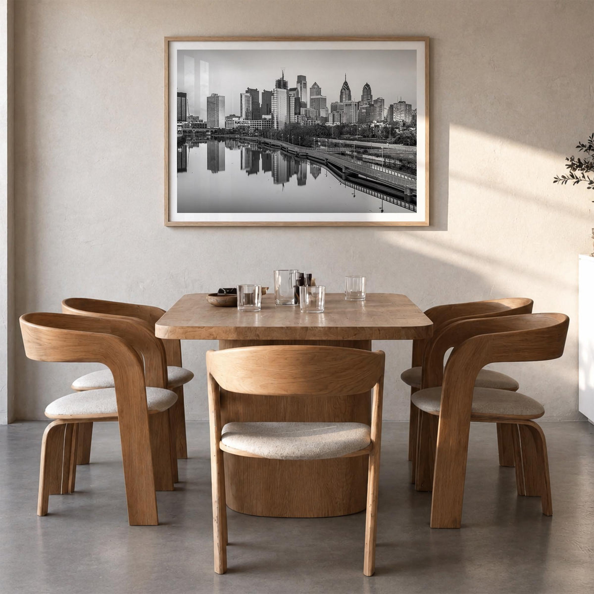 Pennsylvania black & white photo poster of United States – horizontal wall art in natural wood frame with white border, hangi