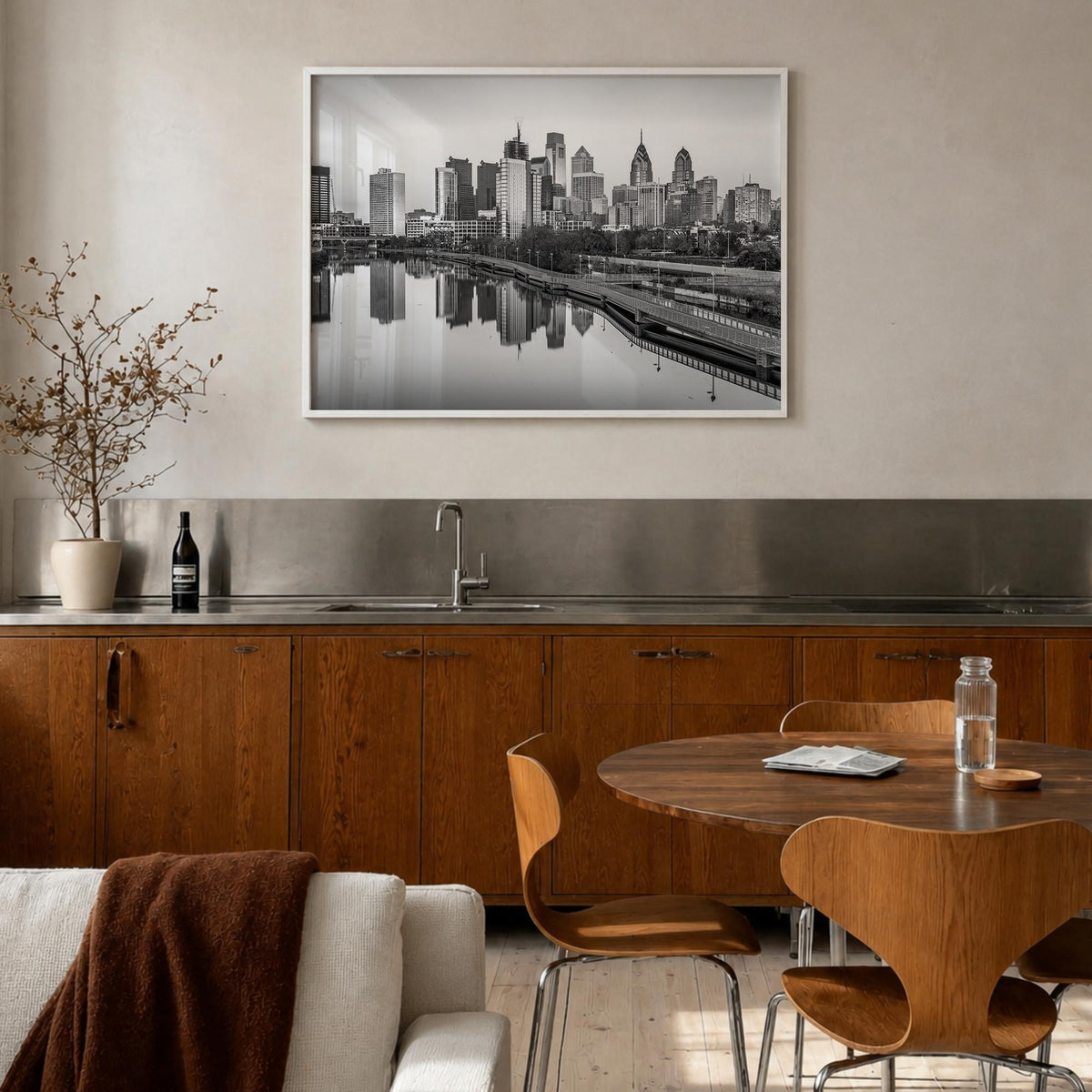 Pennsylvania black & white photo poster of United States – horizontal wall art in white wood frame, hanging on wall