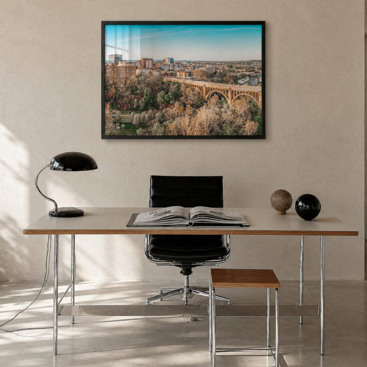 Pennsylvania colorful photo poster of United States – horizontal wall art in black wood frame, hanging on wall