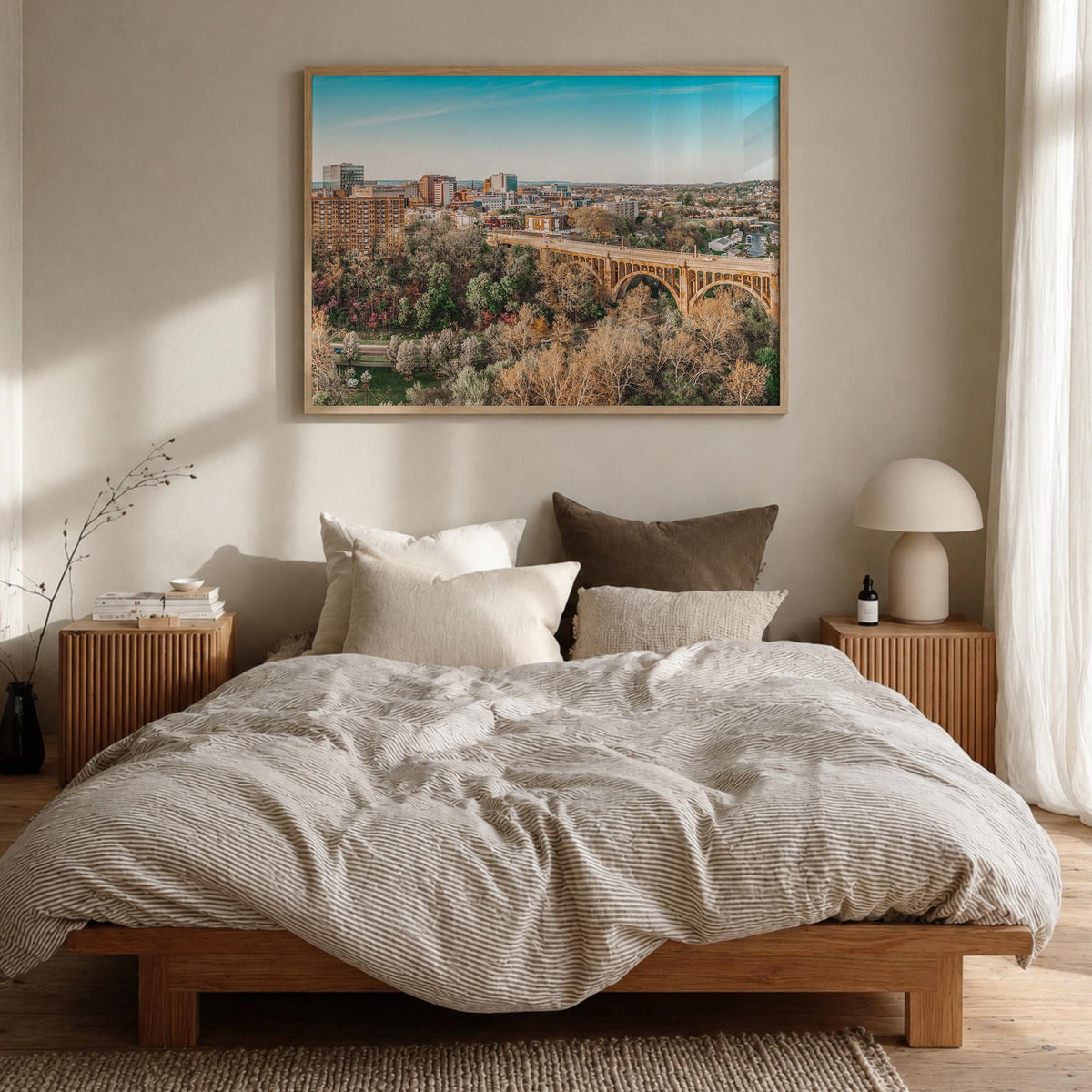 Pennsylvania colorful photo poster of United States – horizontal wall art in natural wood frame, hanging on wall