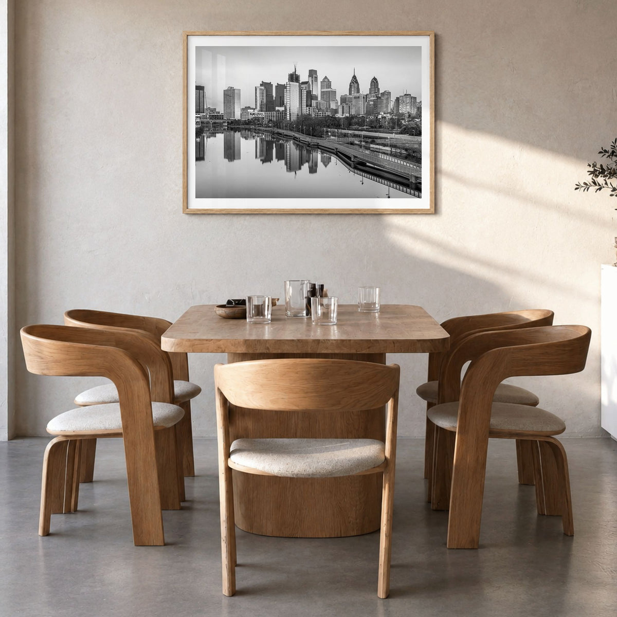 Pennsylvania Photo Poster in a natural wood frame, hanging in a dining room, white border