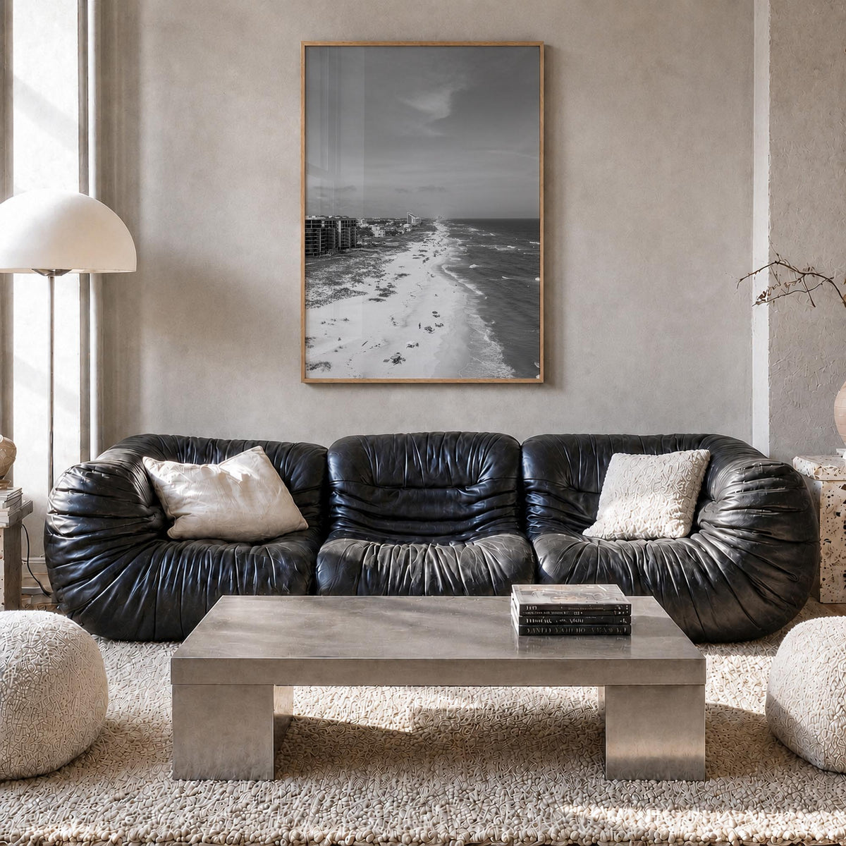 Pensacola no. 1 black & white photo poster of Florida, USA – vertical wall art in natural wood frame, hanging on wall