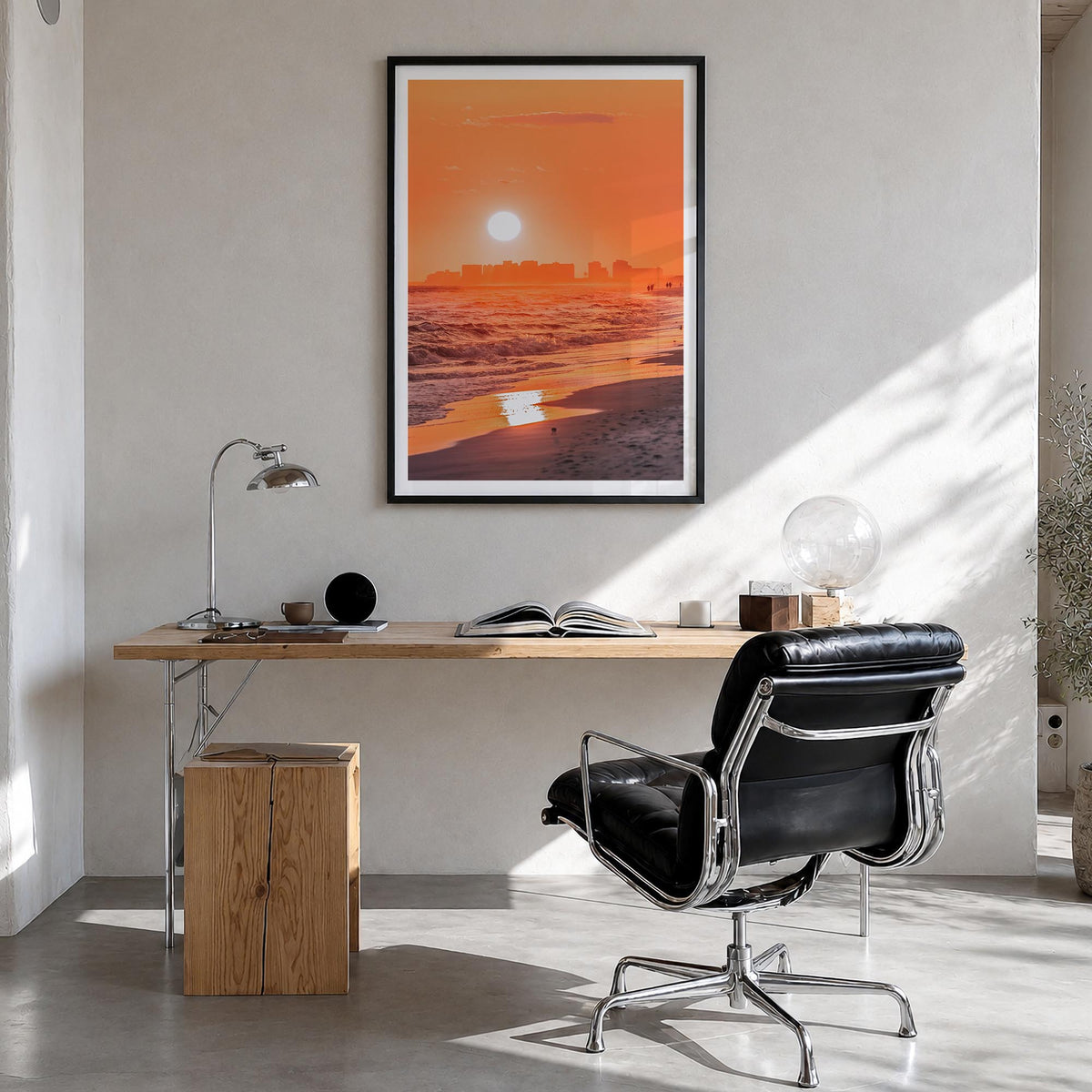 Pensacola no. 2 colorful photo poster of Florida, USA – vertical wall art in black wood frame with white border, hanging on w