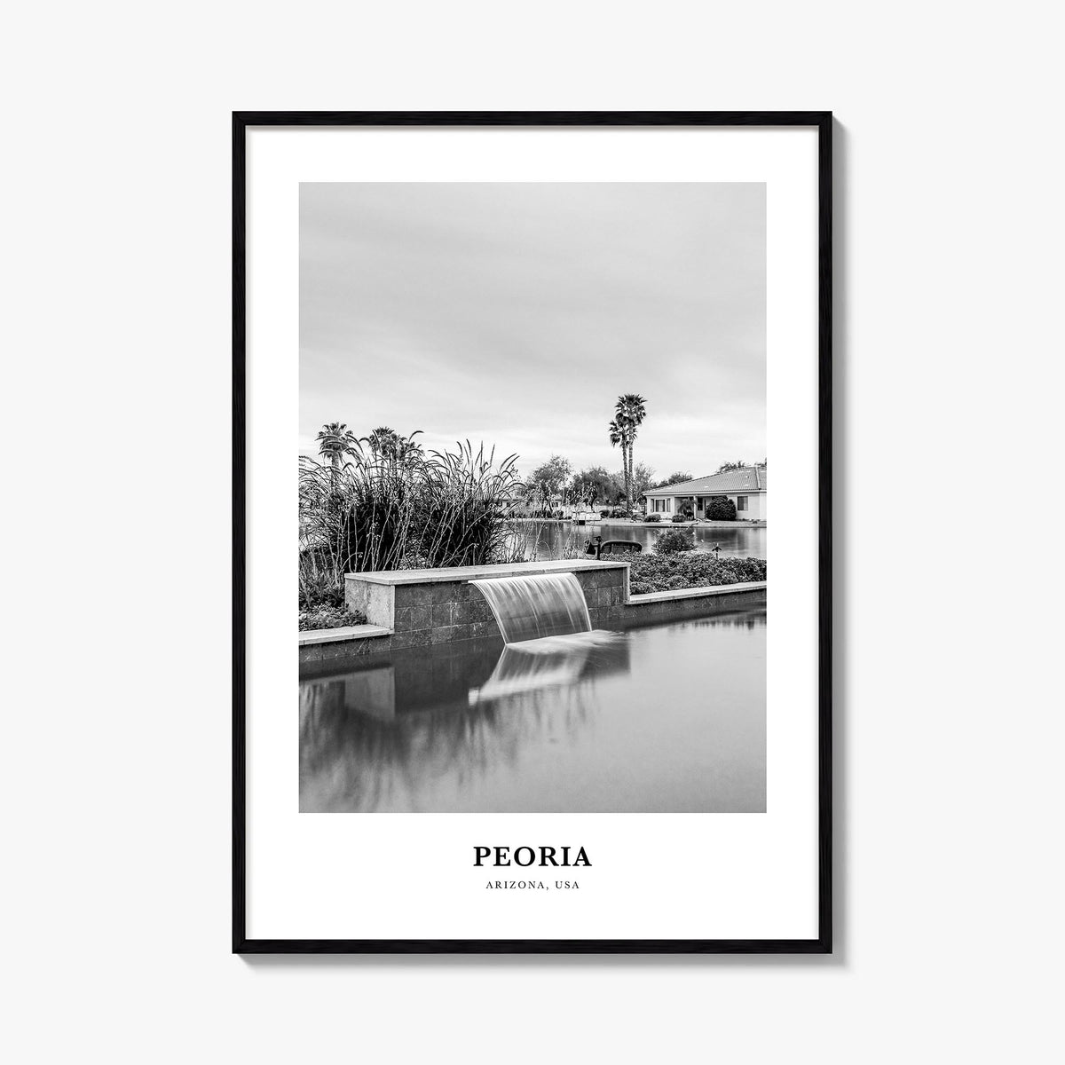 Peoria, Arizona black & white classic poster of Arizona, USA – vertical wall art, unframed print shown in interior mockup