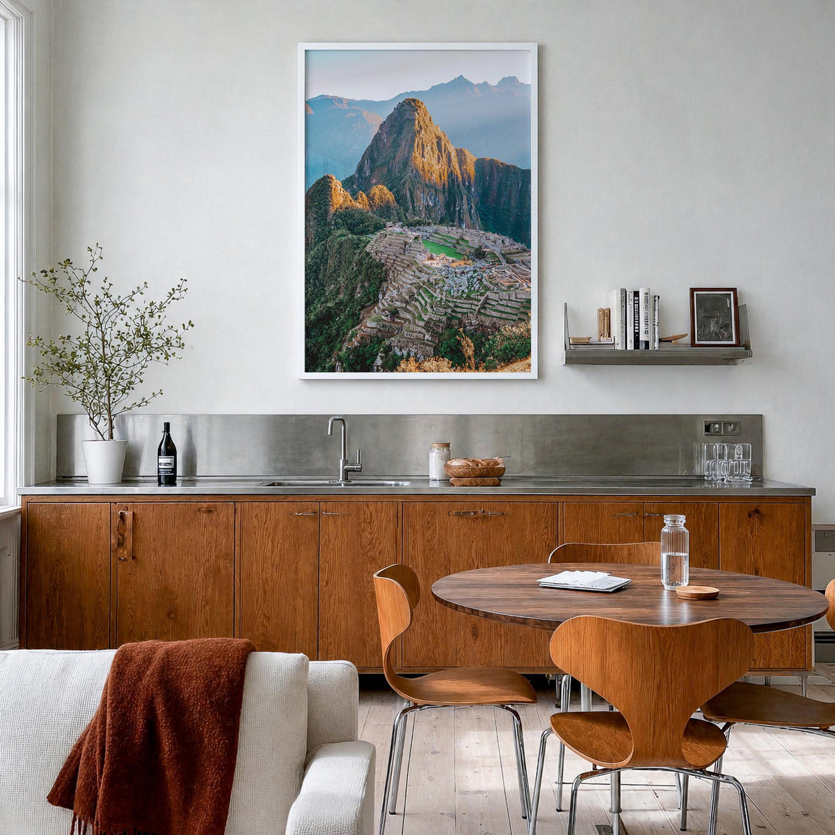Peru colorful photo poster of South America – vertical wall art in white wood frame, hanging on wall