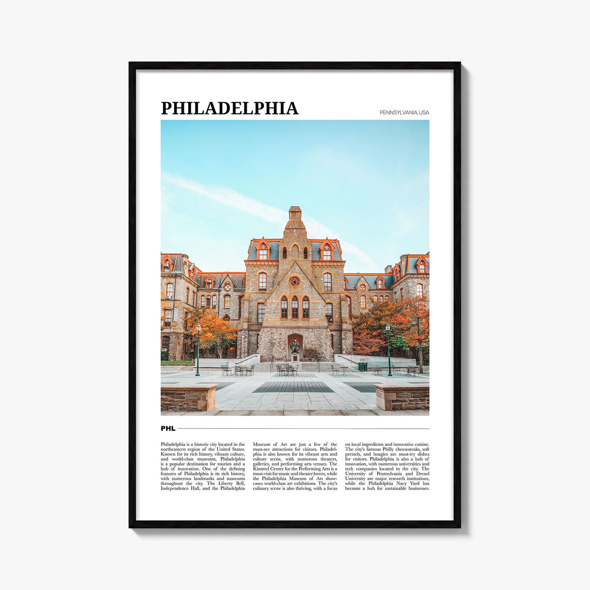 Philadelphia no. 1 colorful travel poster of Pennsylvania, USA – vertical wall art, unframed print shown in interior mockup