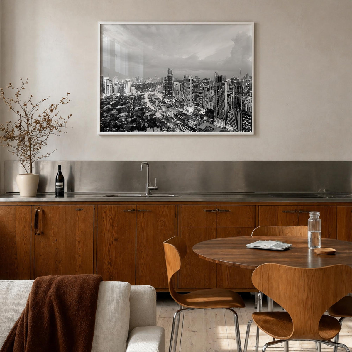 Philippines black & white photo poster of Asia – horizontal wall art in white wood frame, hanging on wall