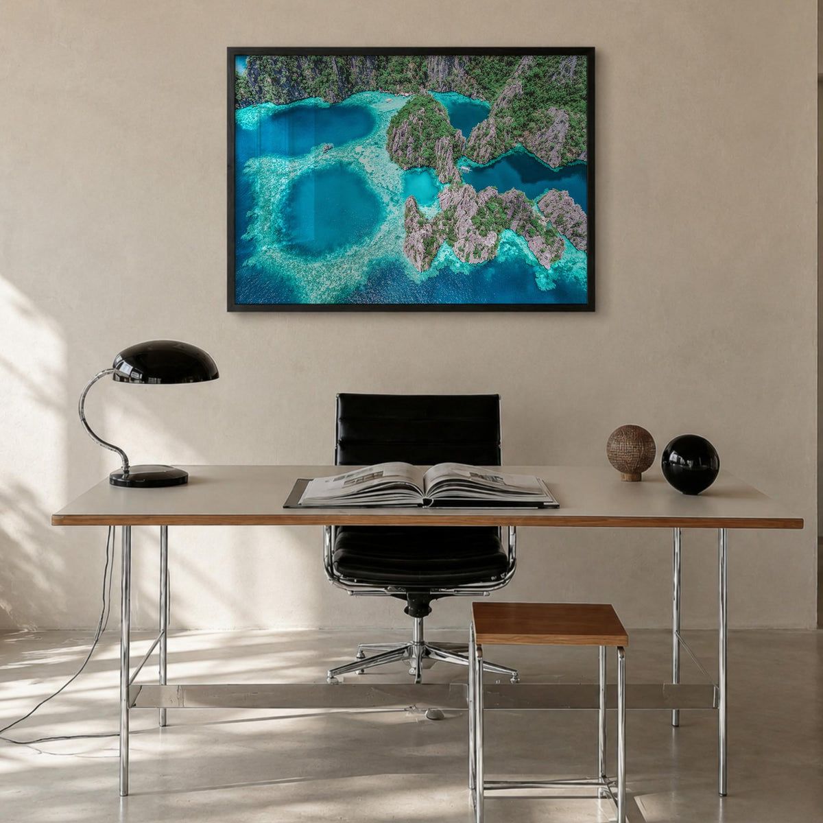 Philippines colorful photo poster of Asia – horizontal wall art in black wood frame, hanging on wall