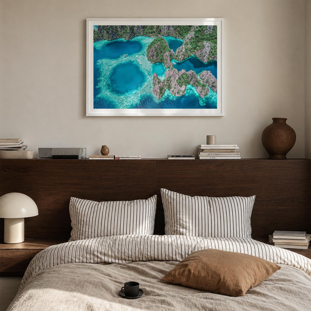 Philippines colorful photo poster of Asia – horizontal wall art in white wood frame with white border, hanging on wall