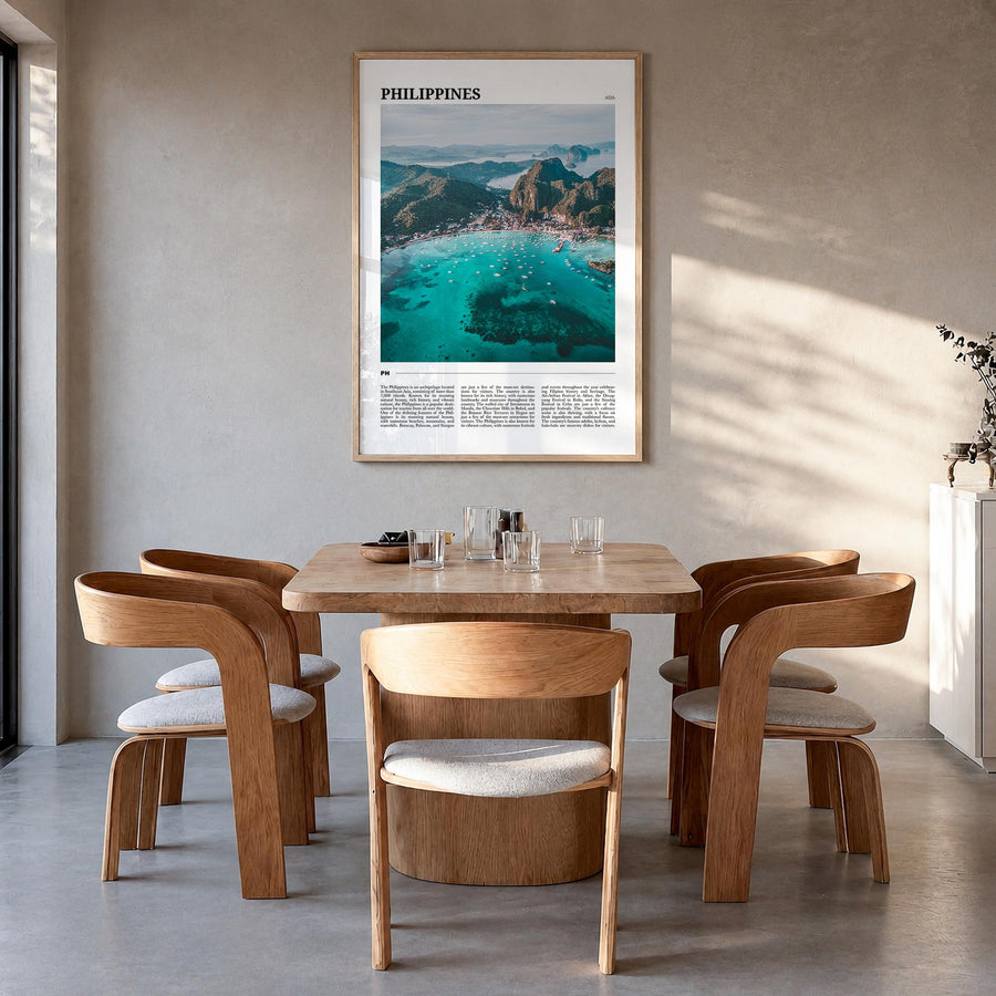 Philippines no. 1 colorful travel poster of Asia – vertical wall art in natural wood frame, hanging on wall