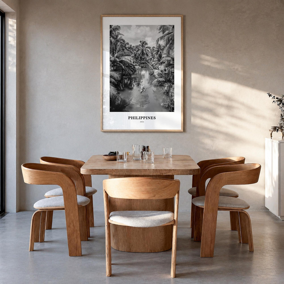 Philippines no. 2 black & white classic poster of Asia – vertical wall art in natural wood frame, hanging on wall