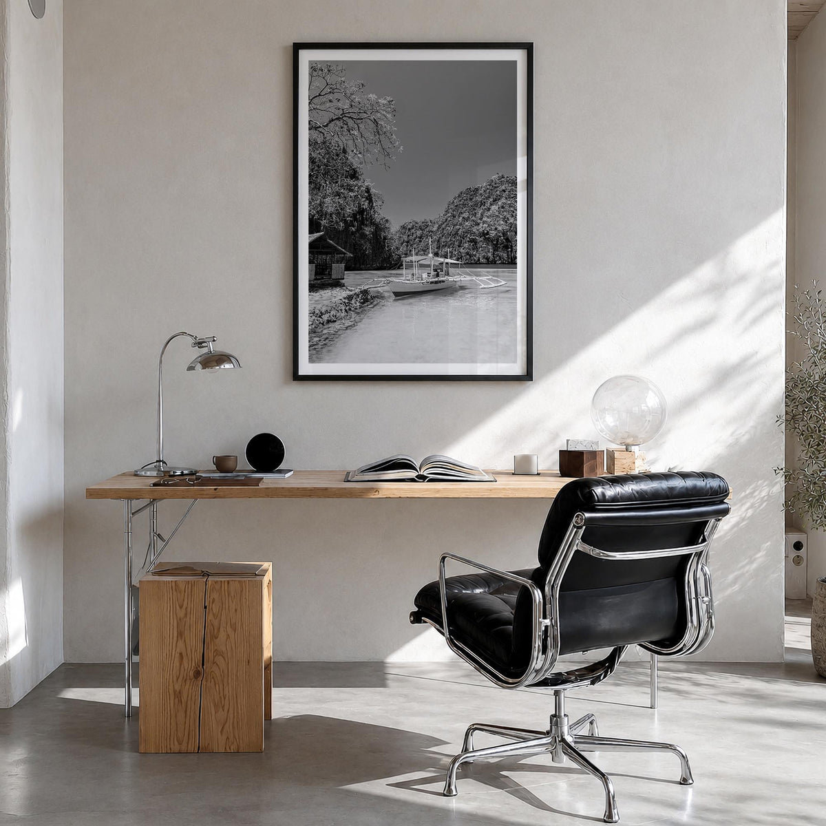 Philippines no. 2 black & white photo poster of Asia – vertical wall art in black wood frame with white border, hanging on wa