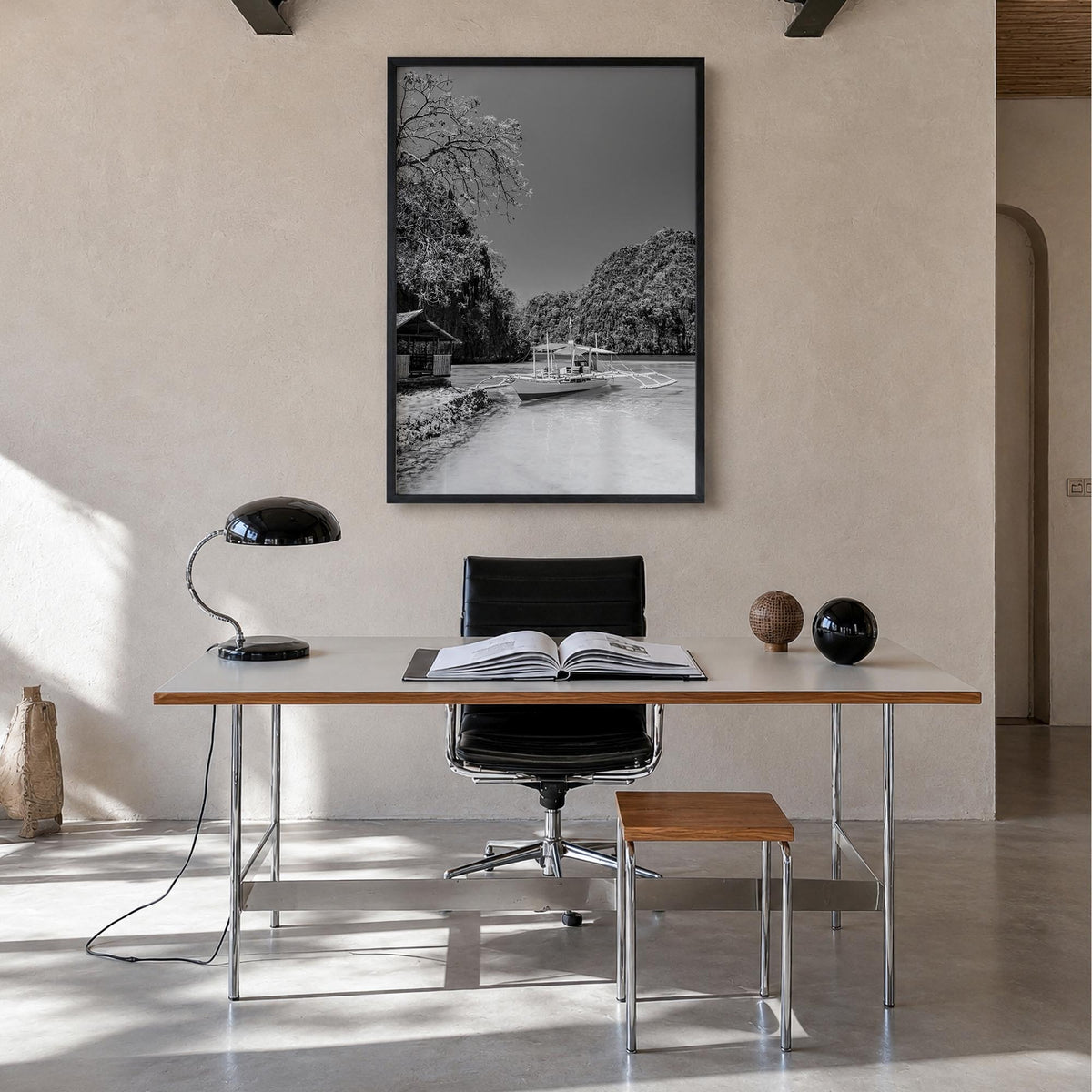 Philippines no. 2 black & white photo poster of Asia – vertical wall art in black wood frame, hanging on wall