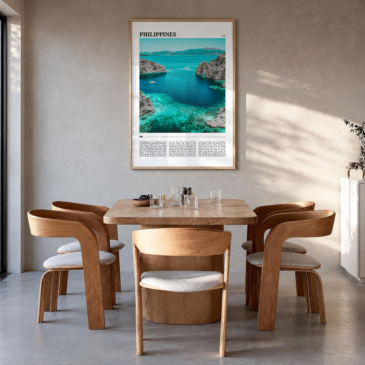 Philippines no. 2 colorful travel poster of Asia – vertical wall art in natural wood frame, hanging on wall