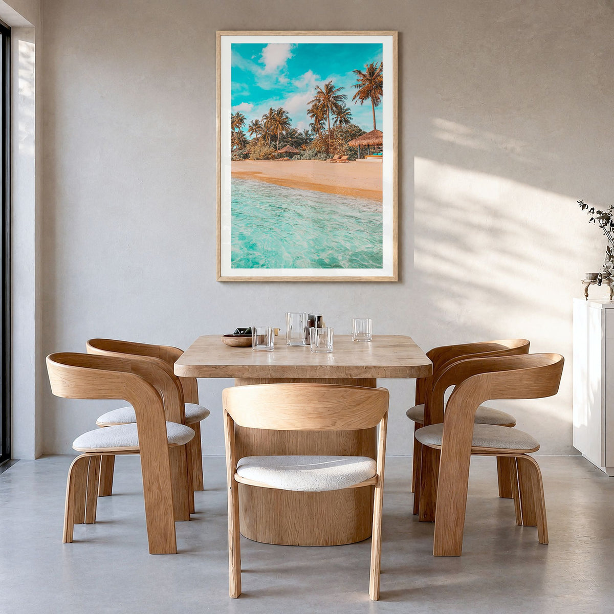 Philippines Photo No 1 Poster in a natural wood frame, hanging in a dining room, white border
