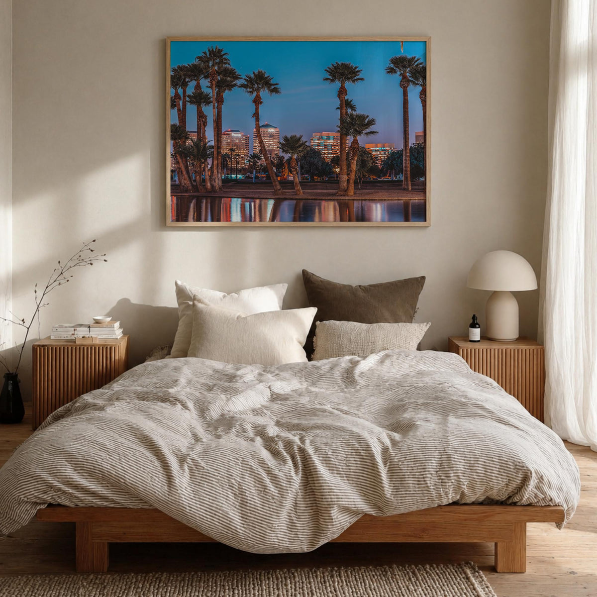 Phoenix colorful photo poster of Arizona, USA – horizontal wall art in natural wood frame, hanging on wall