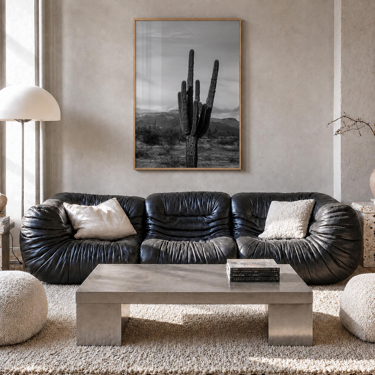 Phoenix no. 1 black & white photo poster of Arizona, USA – vertical wall art in natural wood frame, hanging on wall