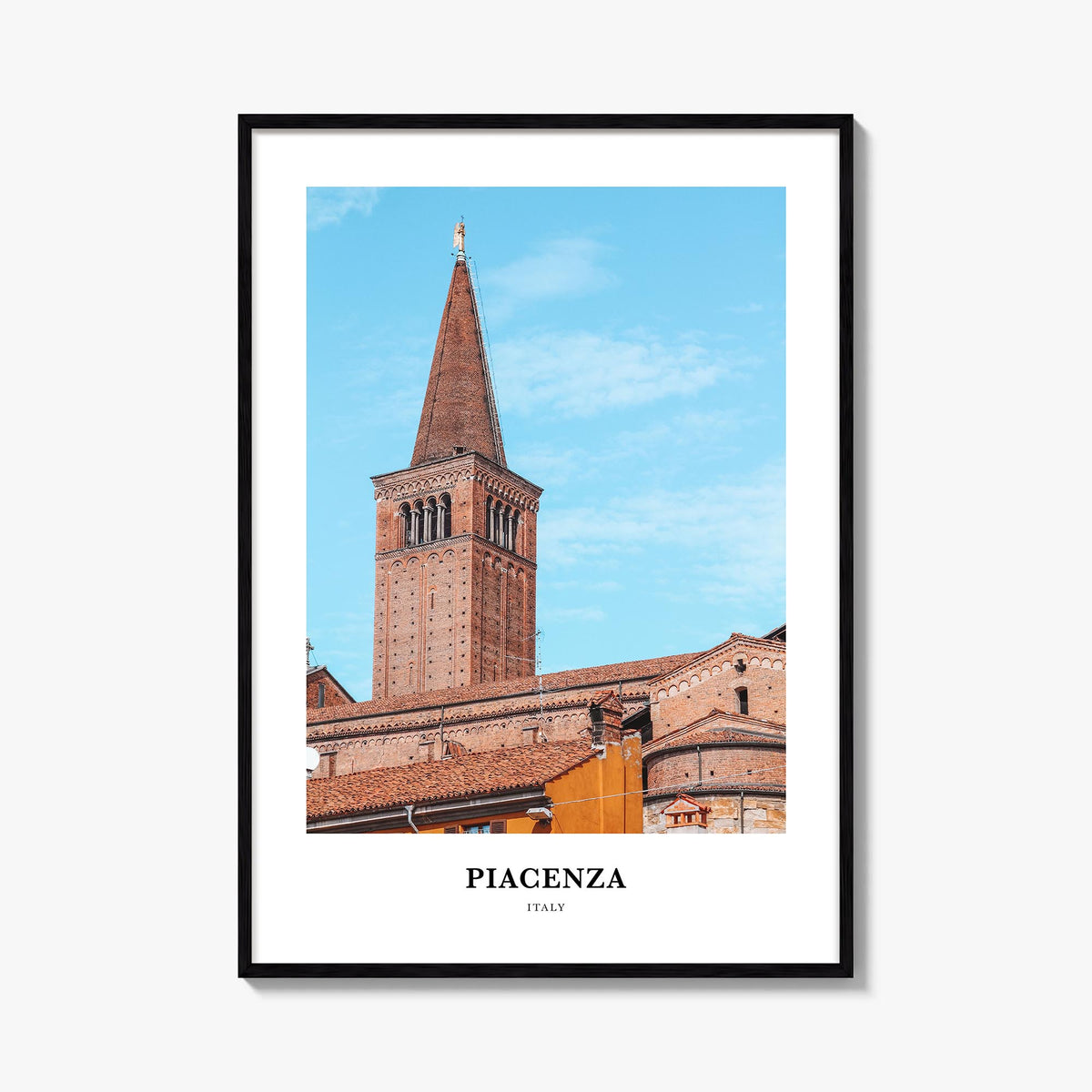 Piacenza colorful classic poster of Italy – vertical wall art, unframed print shown in interior mockup