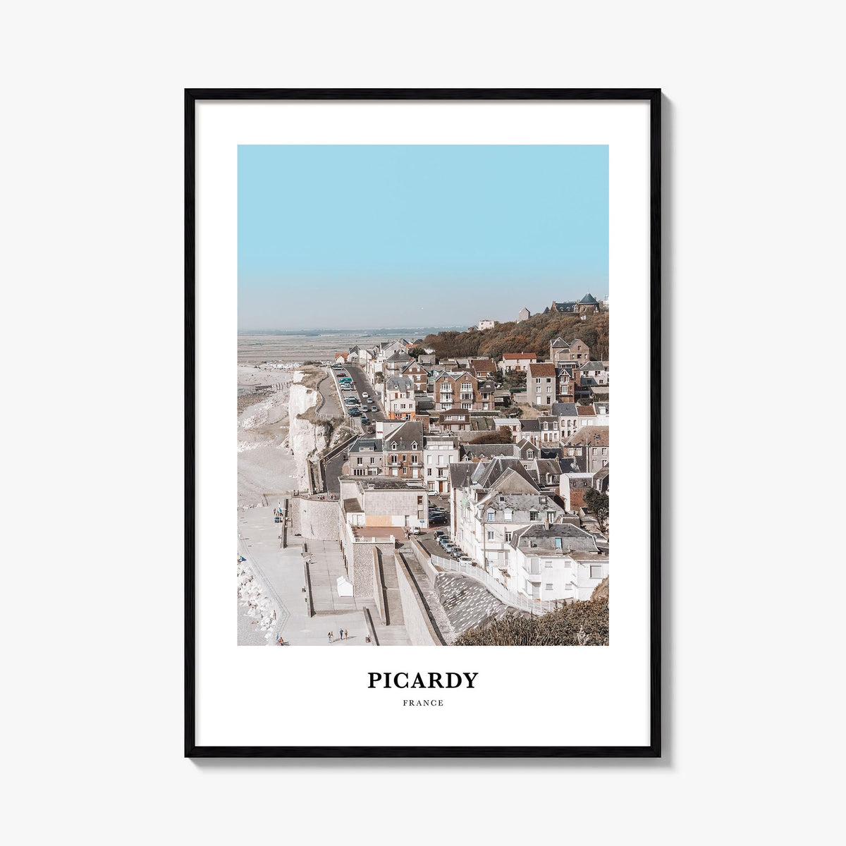 Picardy colorful classic poster of France – vertical wall art, unframed print shown in interior mockup