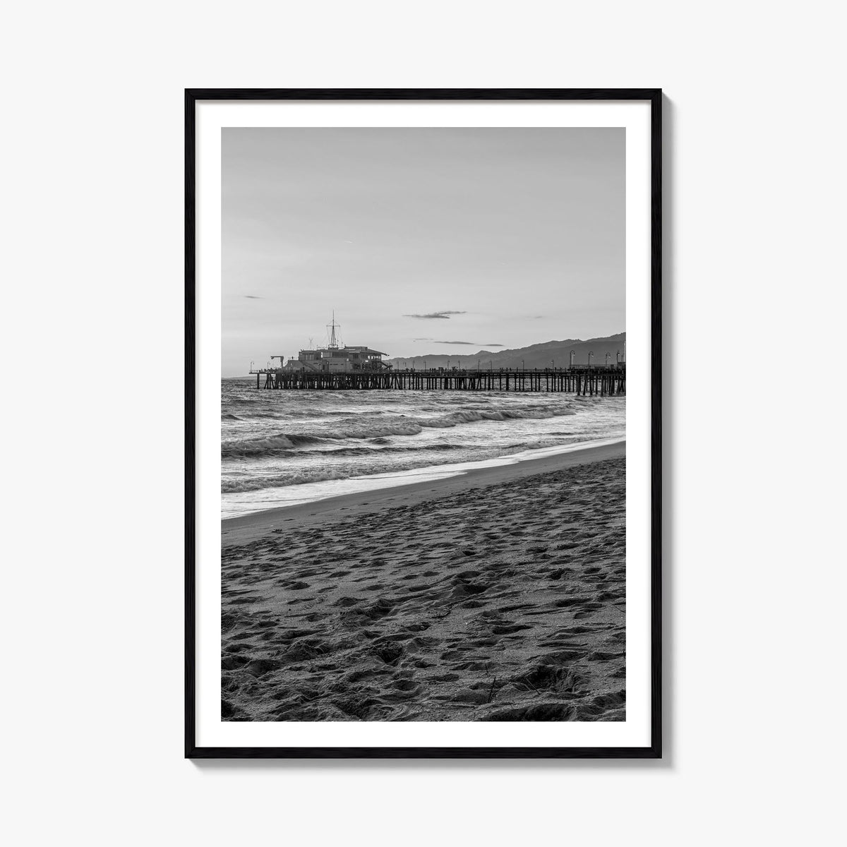 Pier no. 1 black & white photo poster – vertical wall art, unframed print shown in interior mockup