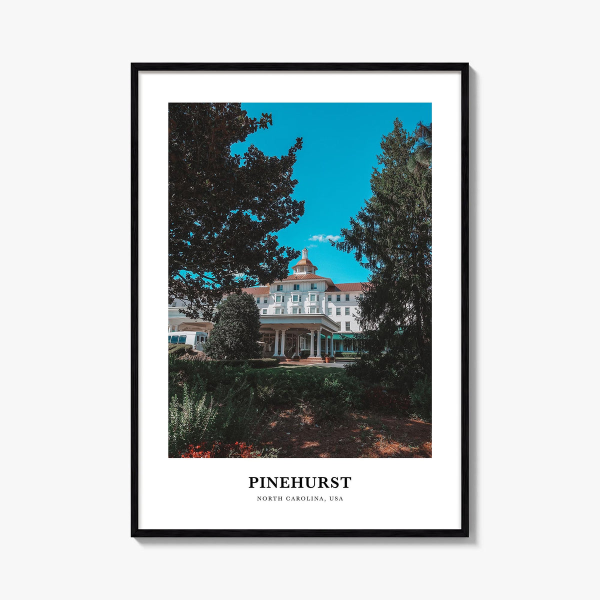Pinehurst colorful classic poster of North Carolina, USA – vertical wall art, unframed print shown in interior mockup