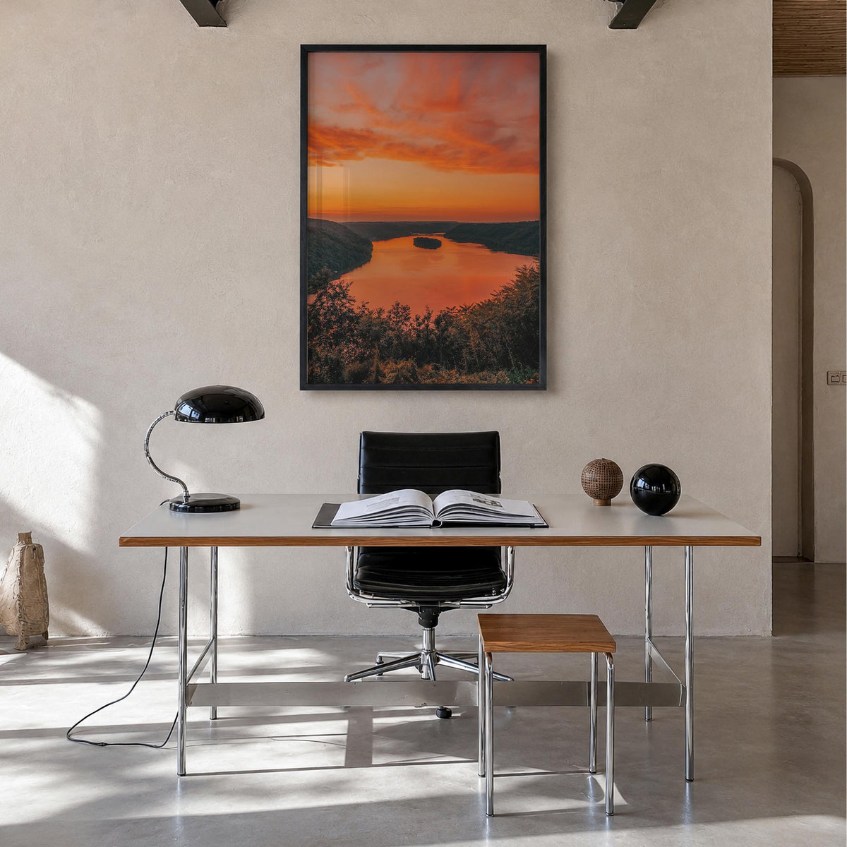 Pinnacle Overlook colorful photo poster of Kentucky, USA – vertical wall art in black wood frame, hanging on wall