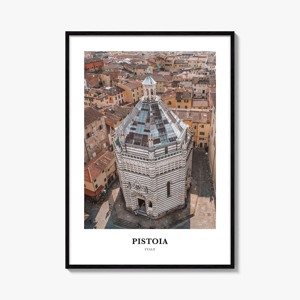 Pistoia colorful classic poster of Italy – vertical wall art, unframed print shown in interior mockup