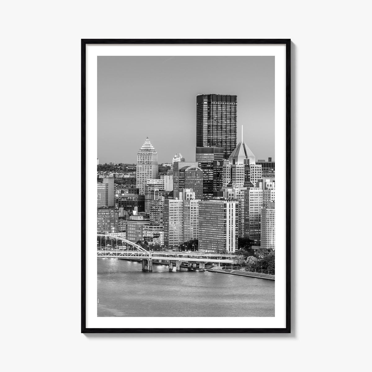 Pittsburgh no. 1 black & white photo poster of Pennsylvania, USA – vertical wall art, unframed print shown in interior mockup