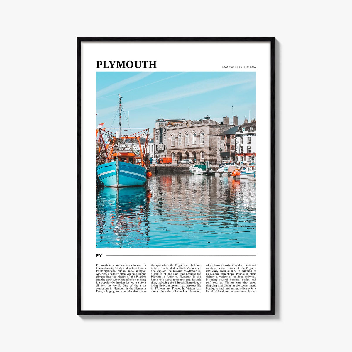 Plymouth colorful travel poster of United Kingdom – vertical wall art, unframed print shown in interior mockup