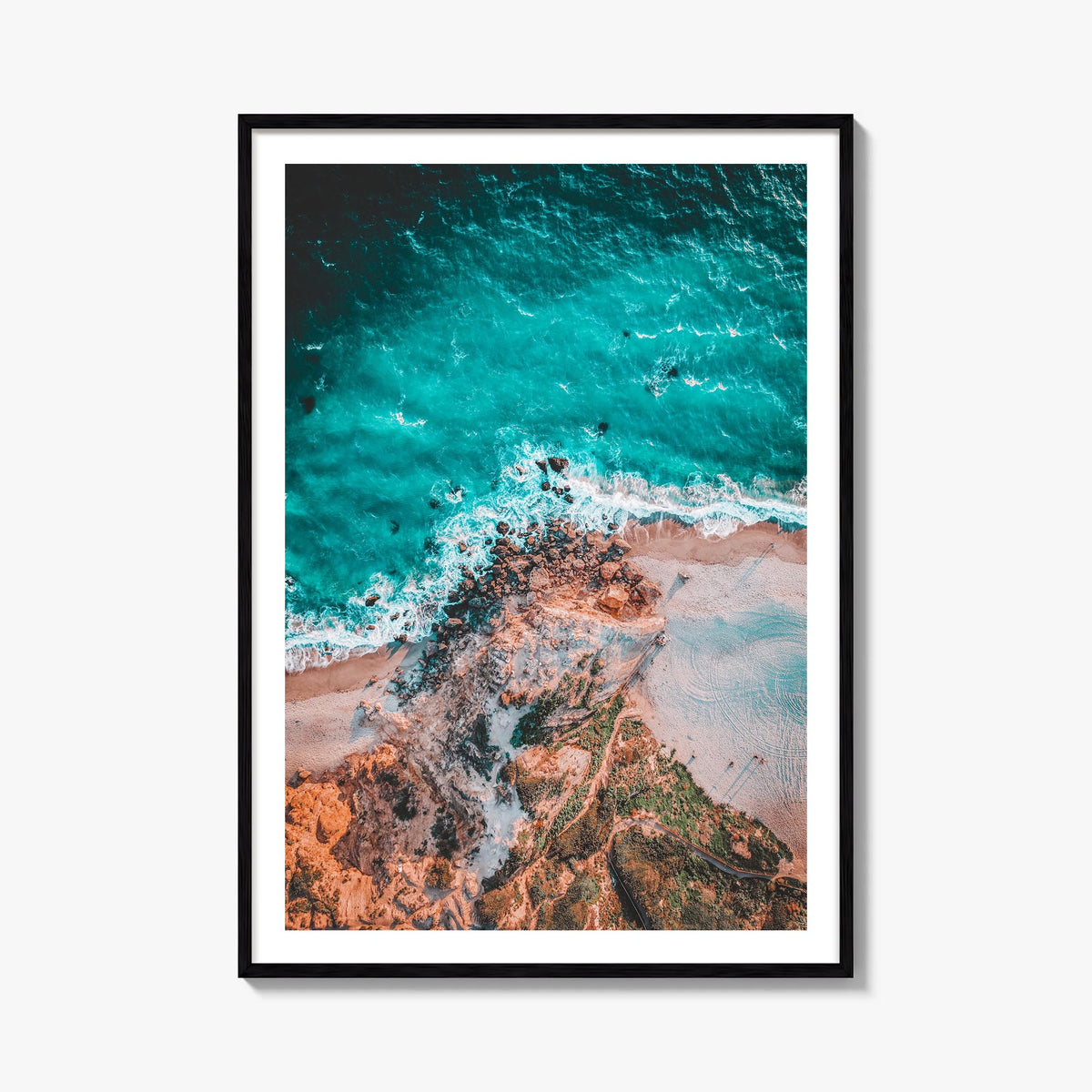 Point Dume colorful photo poster of California, USA – vertical wall art, unframed print shown in interior mockup