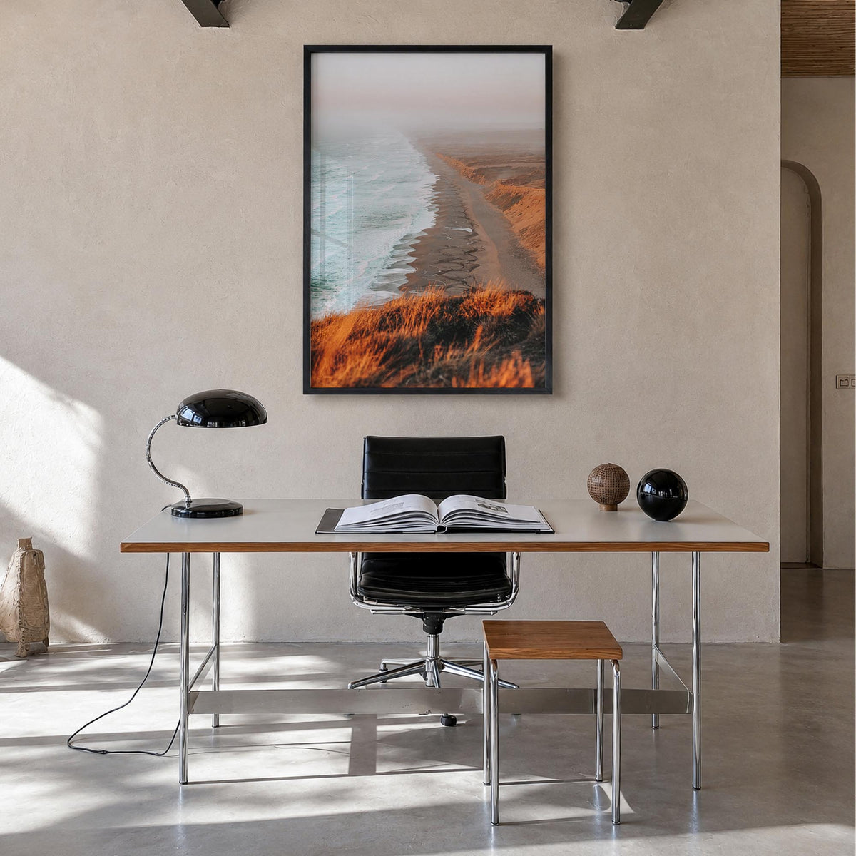Point Reyes no. 1 colorful photo poster of California, USA – vertical wall art in black wood frame, hanging on wall