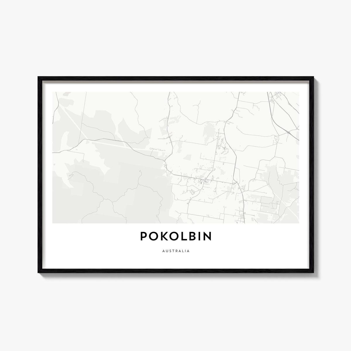 Pokolbin black & white map poster of Australia – horizontal wall art, unframed print shown in interior mockup