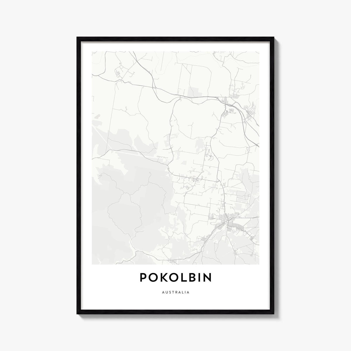 Pokolbin black & white map poster of Australia – vertical wall art, unframed print shown in interior mockup