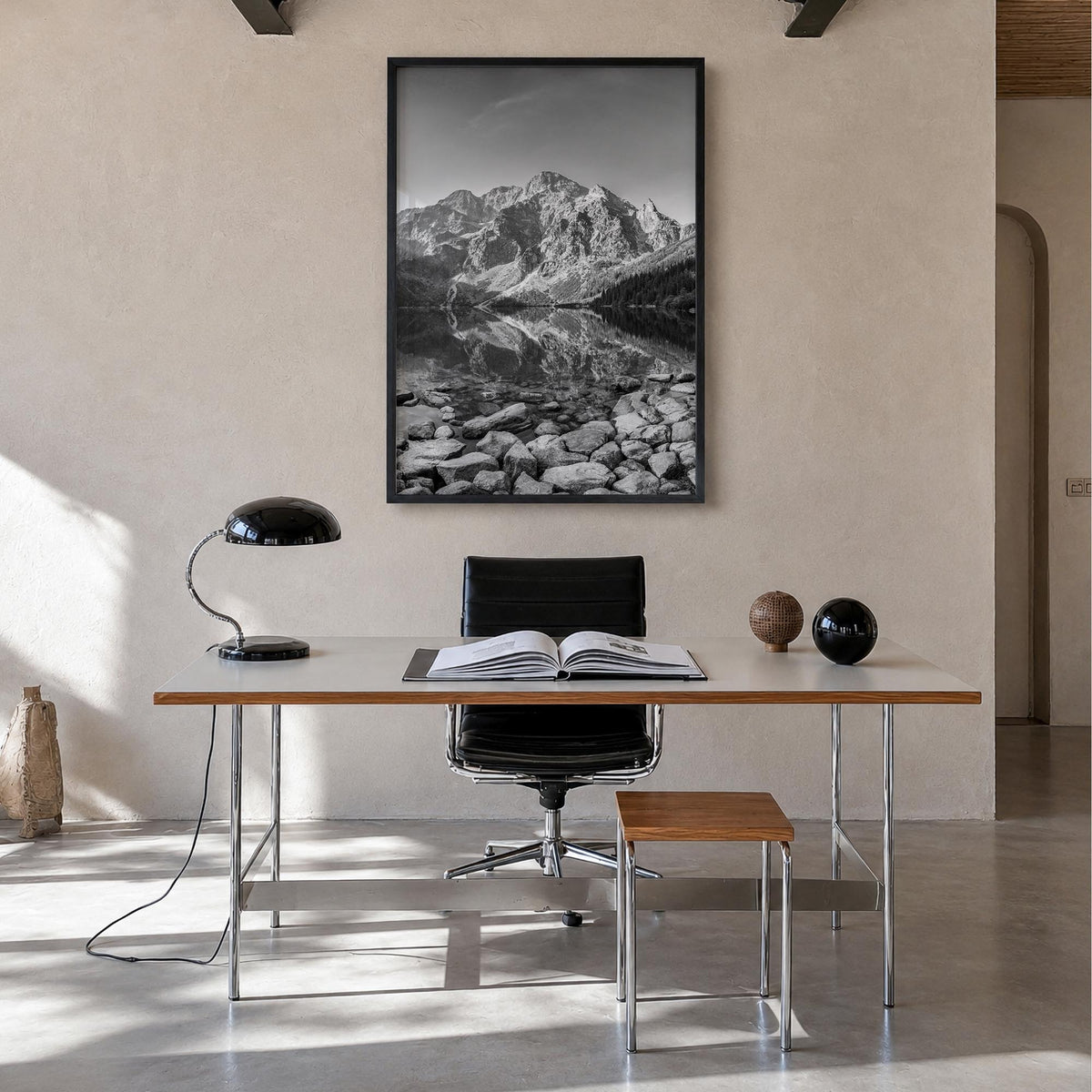 Poland black & white photo poster of Europe – vertical wall art in black wood frame, hanging on wall