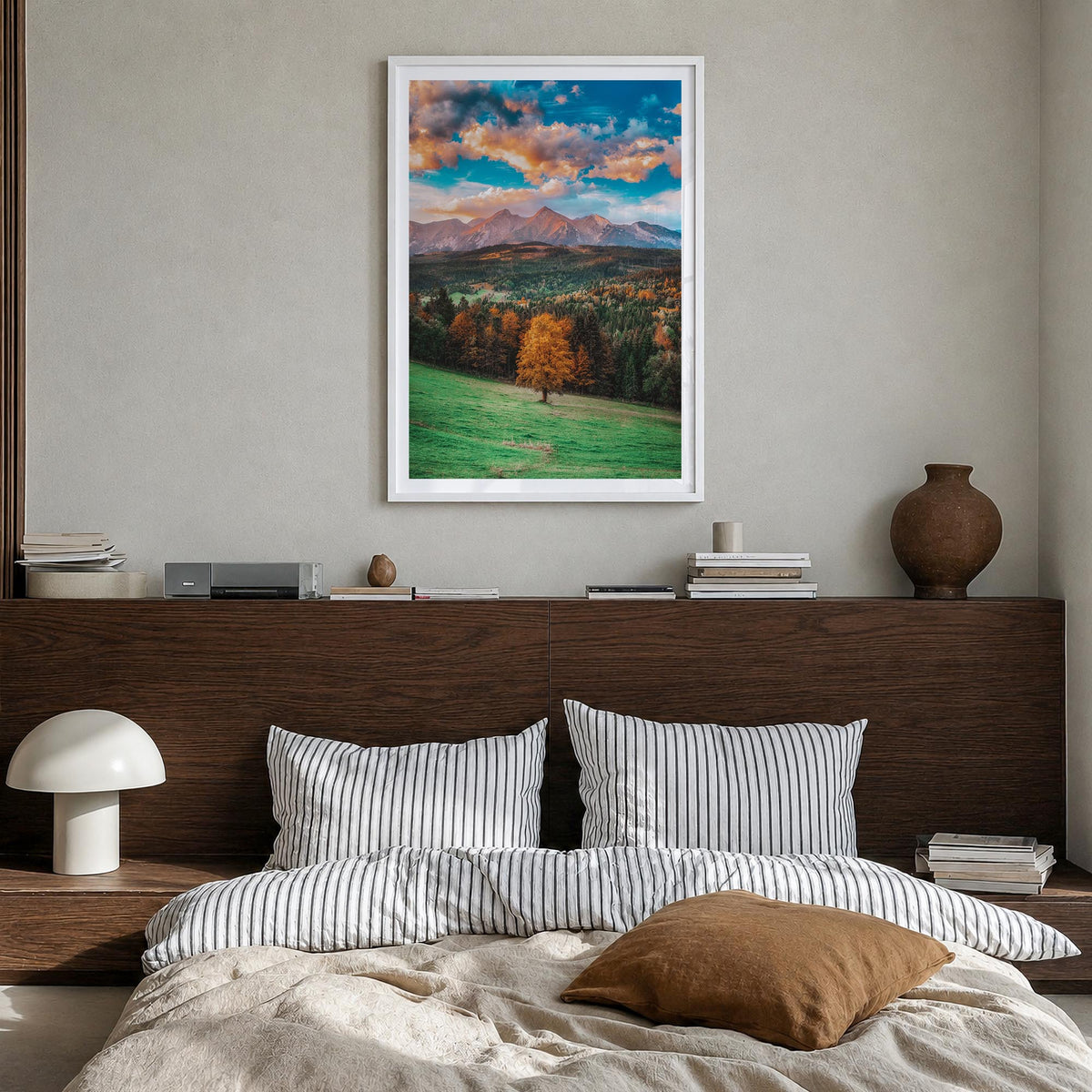 Poland colorful photo poster of Europe – vertical wall art in white wood frame with white border, hanging on wall