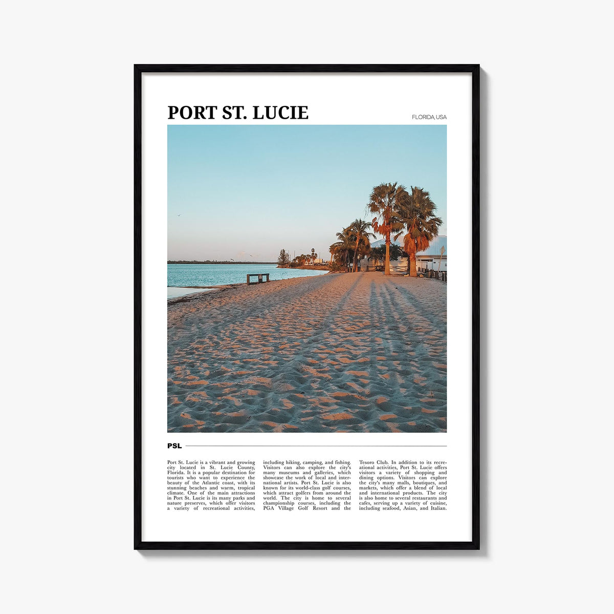 Port St. Lucie colorful travel poster of Florida, USA – vertical wall art, unframed print shown in interior mockup