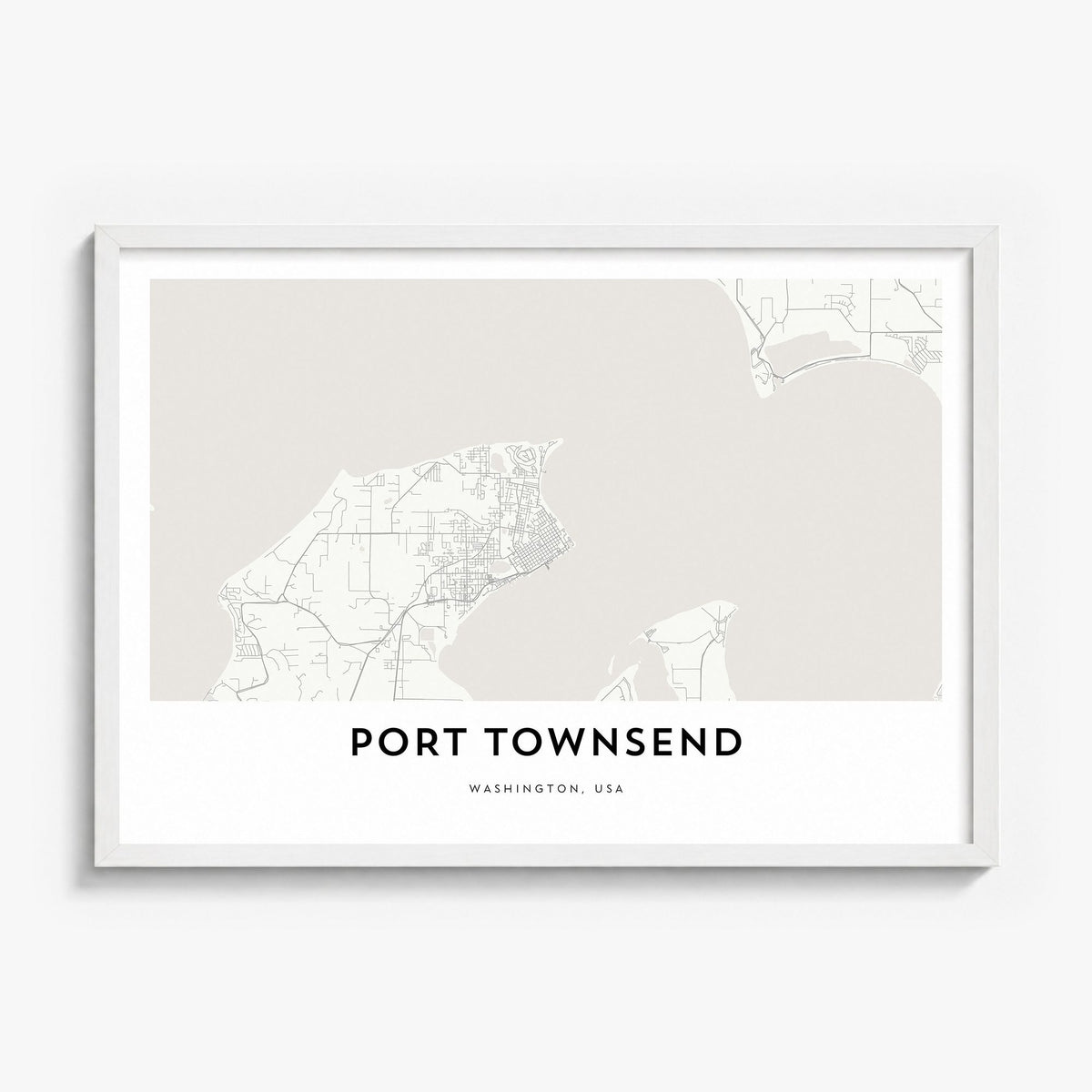 Port Townsend Map Poster in a white wood frame