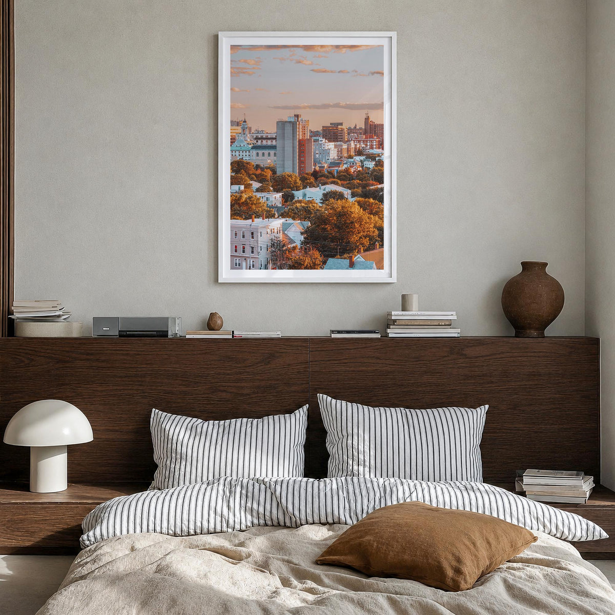 Portland, Maine no. 1 colorful photo poster of Maine, USA – vertical wall art in white wood frame with white border, hanging
