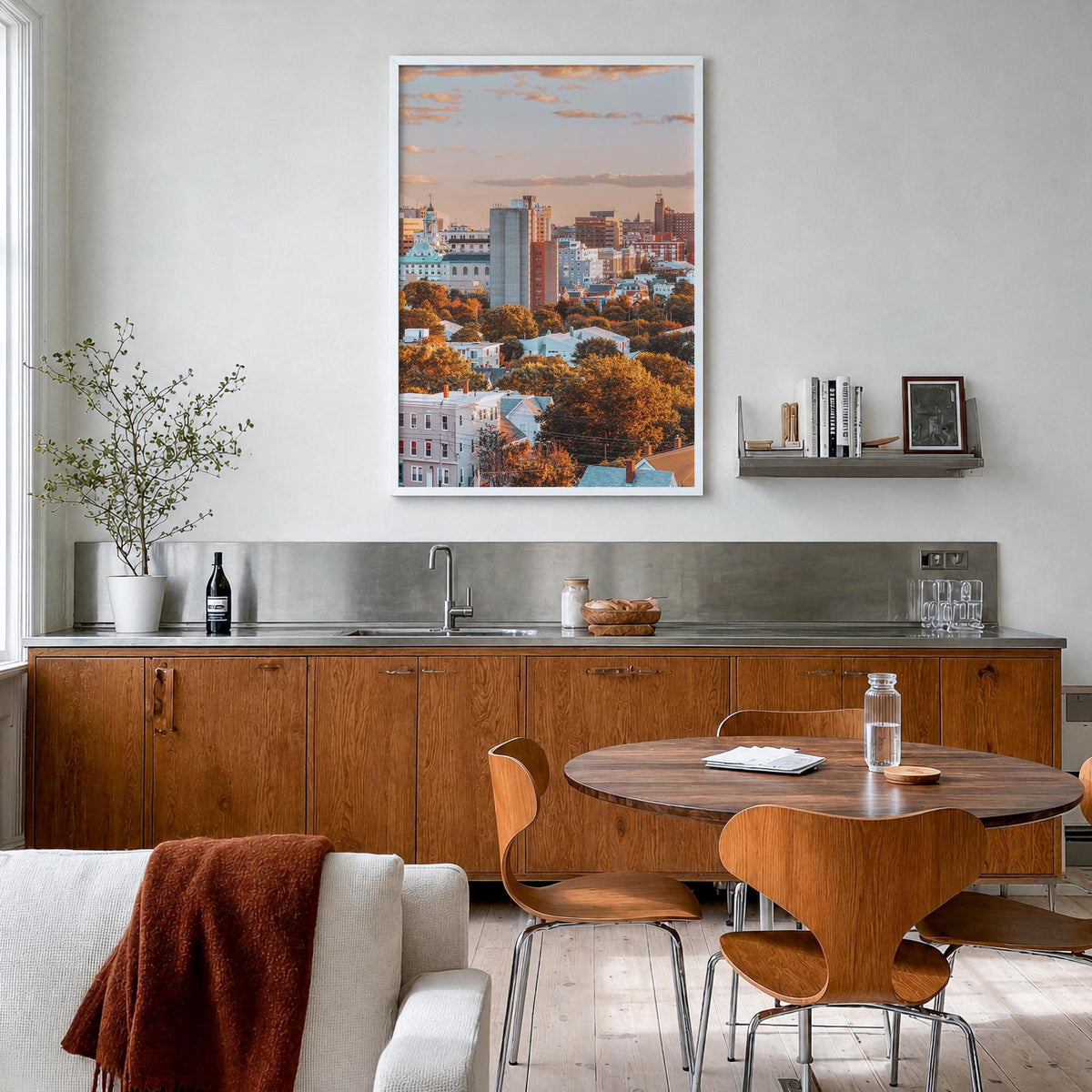 Portland, Maine no. 1 colorful photo poster of Maine, USA – vertical wall art in white wood frame, hanging on wall