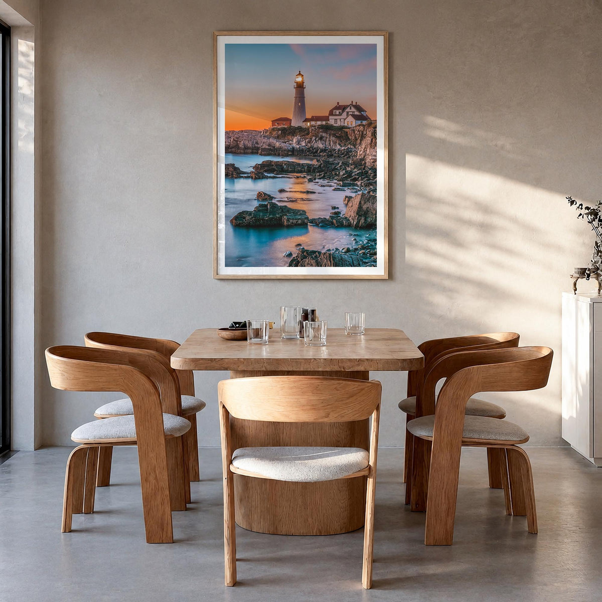 Portland, Maine no. 2 colorful photo poster of Maine, USA – vertical wall art in natural wood frame with white border, hangin
