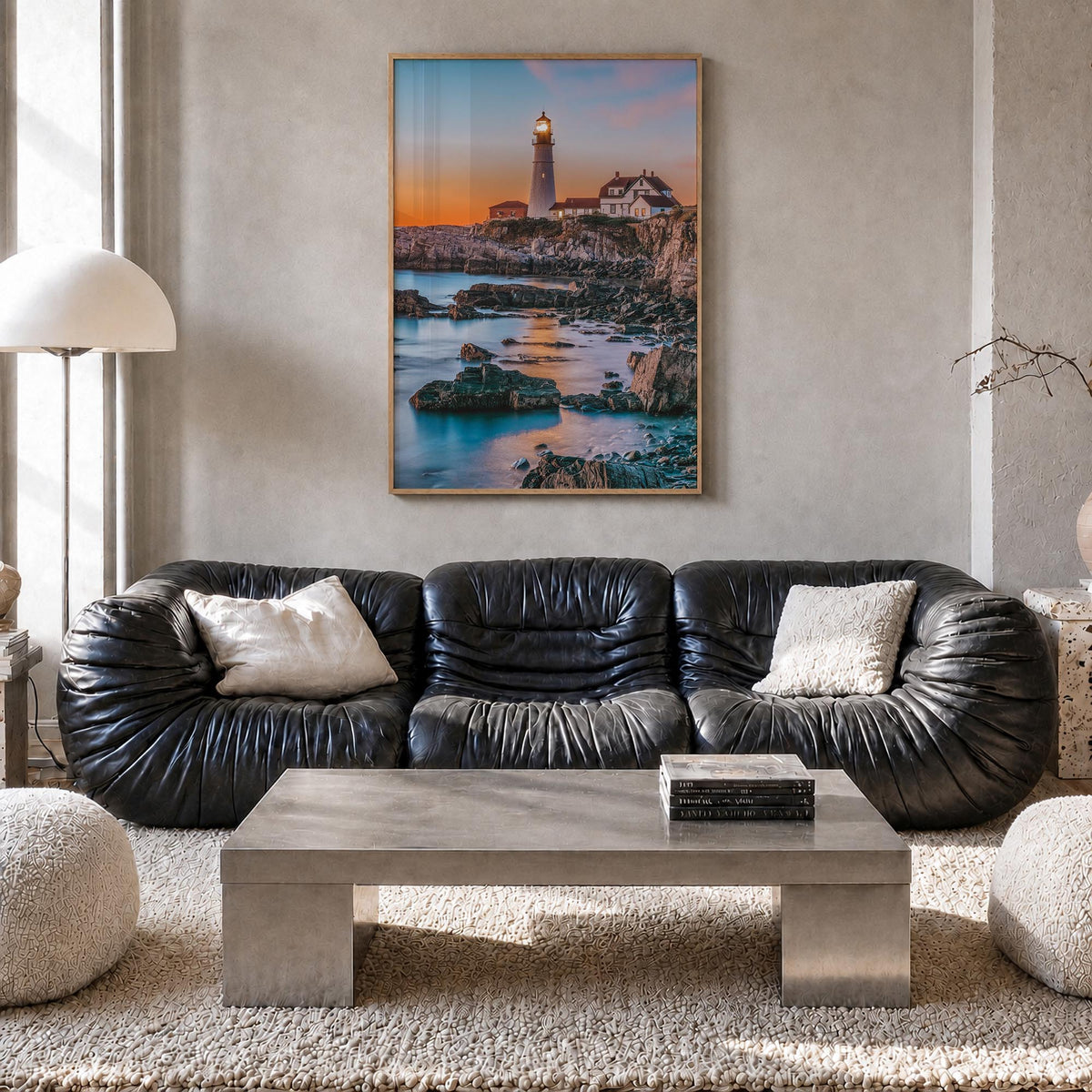 Portland, Maine no. 2 colorful photo poster of Maine, USA – vertical wall art in natural wood frame, hanging on wall