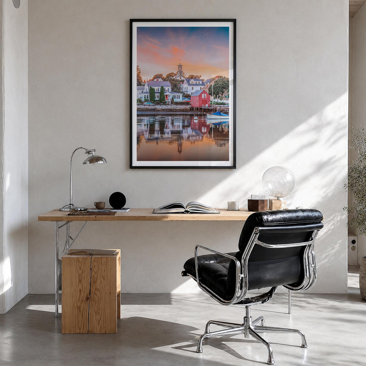 Portsmouth, New Hampshire colorful photo poster of New Hampshire, USA – vertical wall art in black wood frame with white bord