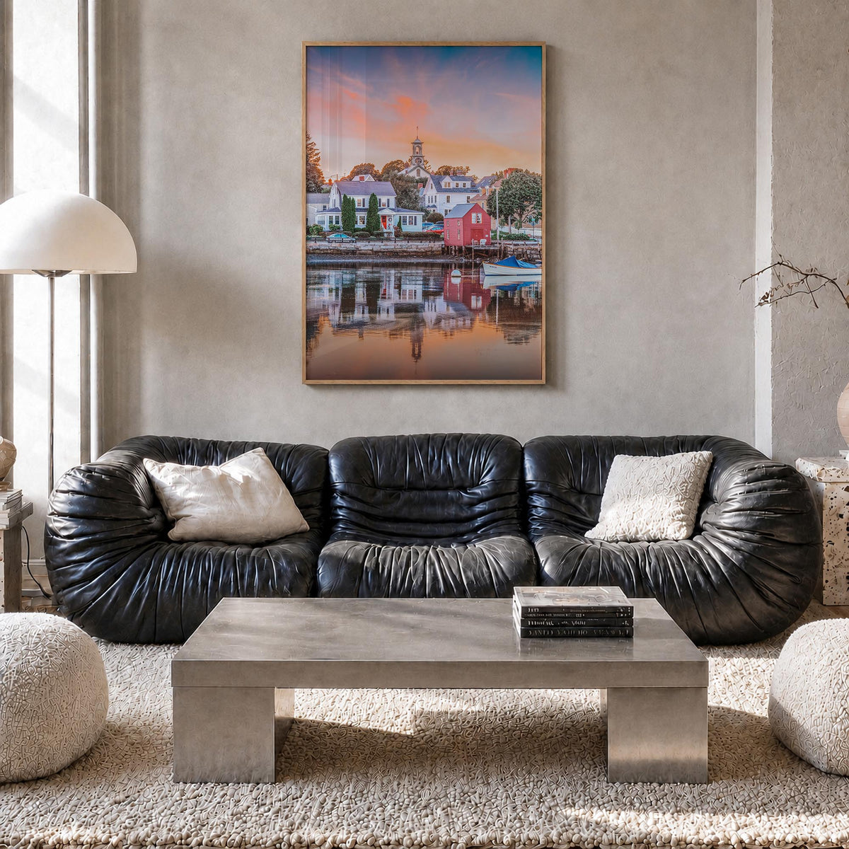 Portsmouth, New Hampshire colorful photo poster of New Hampshire, USA – vertical wall art in natural wood frame, hanging on w