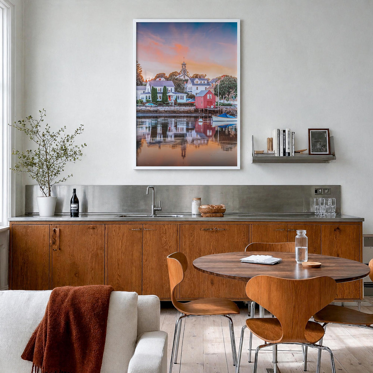 Portsmouth, New Hampshire colorful photo poster of New Hampshire, USA – vertical wall art in white wood frame, hanging on wal