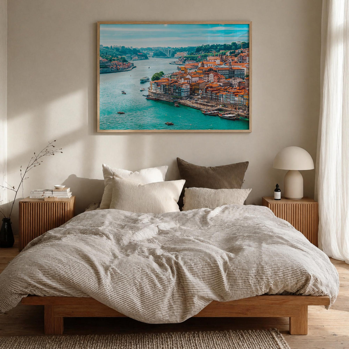 Portugal colorful photo poster of Europe – horizontal wall art in natural wood frame, hanging on wall