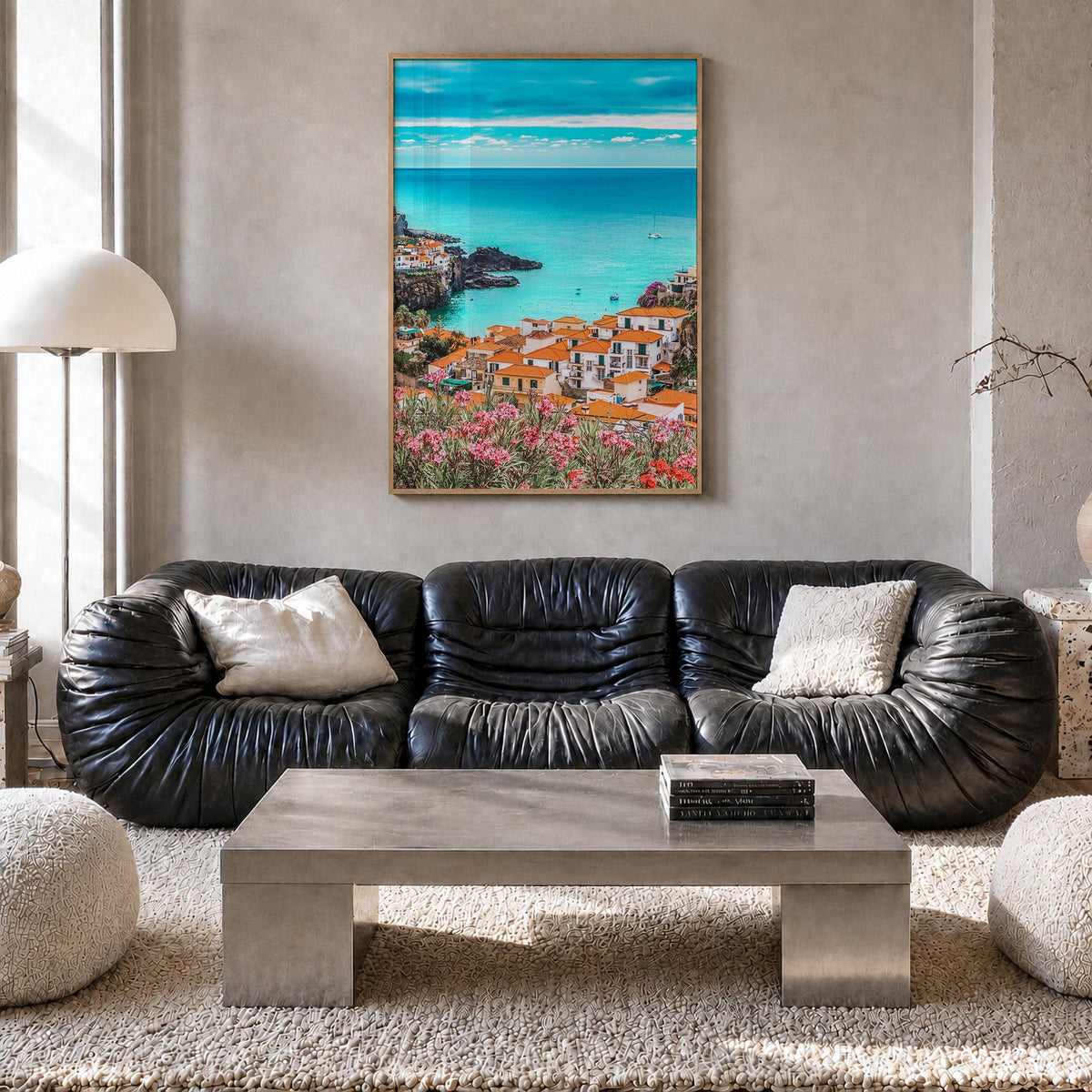 Portugal no. 1 colorful photo poster of Europe – vertical wall art in natural wood frame, hanging on wall